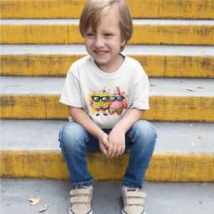 Kids White Graphic T-Shirt with Cartoon Characters